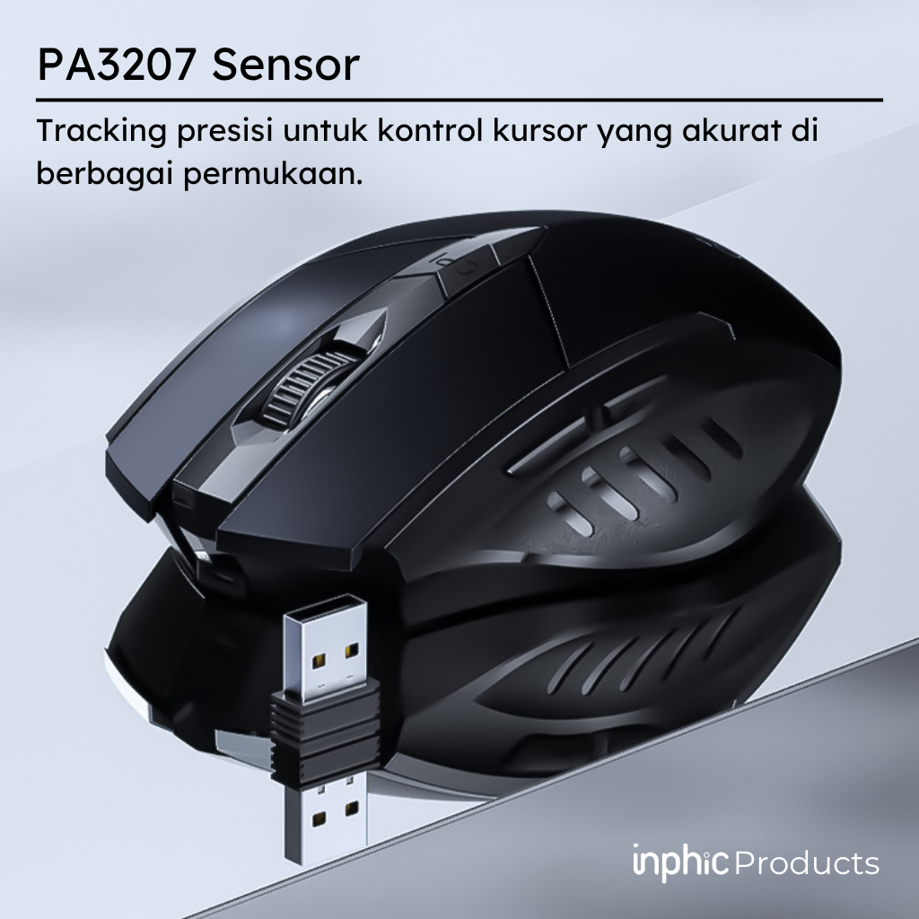 F1S Mouse Gaming Wireless 2.4G Silent Rechargeable PixArt PA3207 2400 DPI INPHIC - Image 2