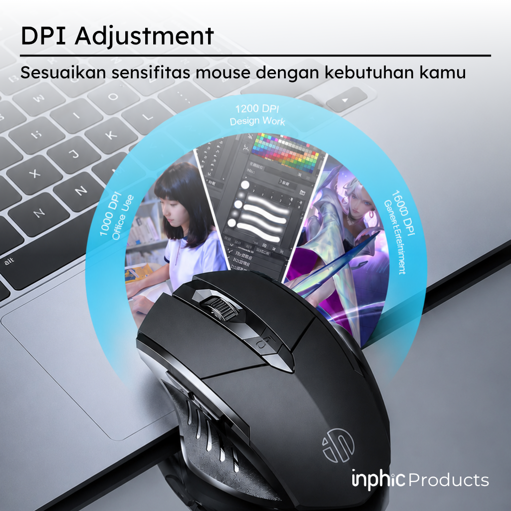 F1S Mouse Gaming Wireless 2.4G Silent Rechargeable PixArt PA3207 2400 DPI INPHIC - Image 4