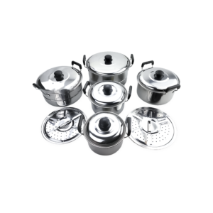Panci Set Stainless Steel 5 in 1 + Tutup + 2 Saringan Food Grade Soup Pot Steamer Kukusan Kompor Induksi Gas Listrik SUBRON