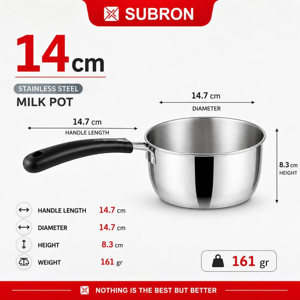 Panci Susu Stainless Steel Set 3pcs 14cm 16cm 18cm Milk Pot Panci Kecil Serbaguna SUBRON - Image 2