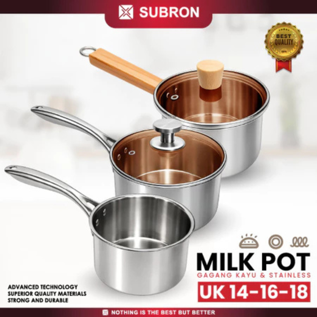 Panci Susu Stainless Steel Premium Milk Pot MPASI 14cm 16cm 18cm Tutup Kaca SUBRON - Image 2