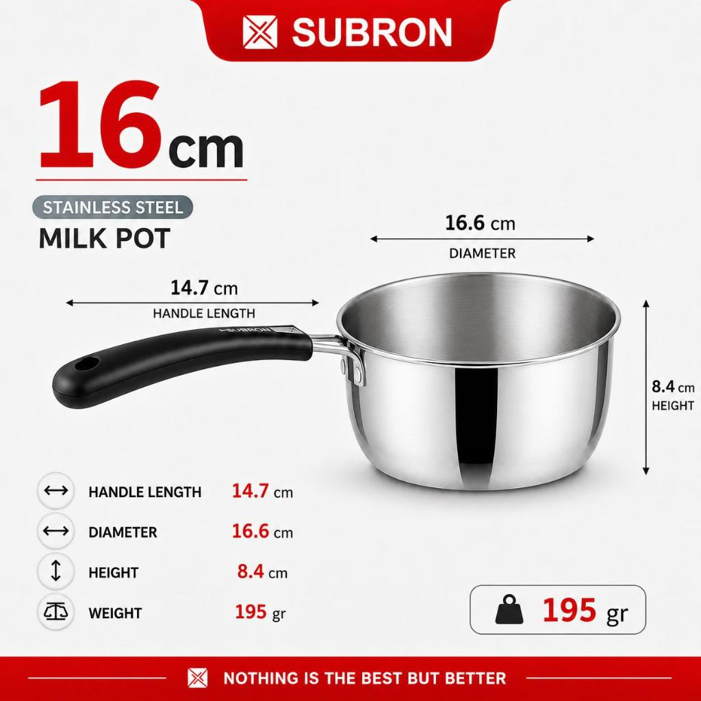 Panci Susu Stainless Steel Set 3pcs 14cm 16cm 18cm Milk Pot Panci Kecil Serbaguna SUBRON - Image 3