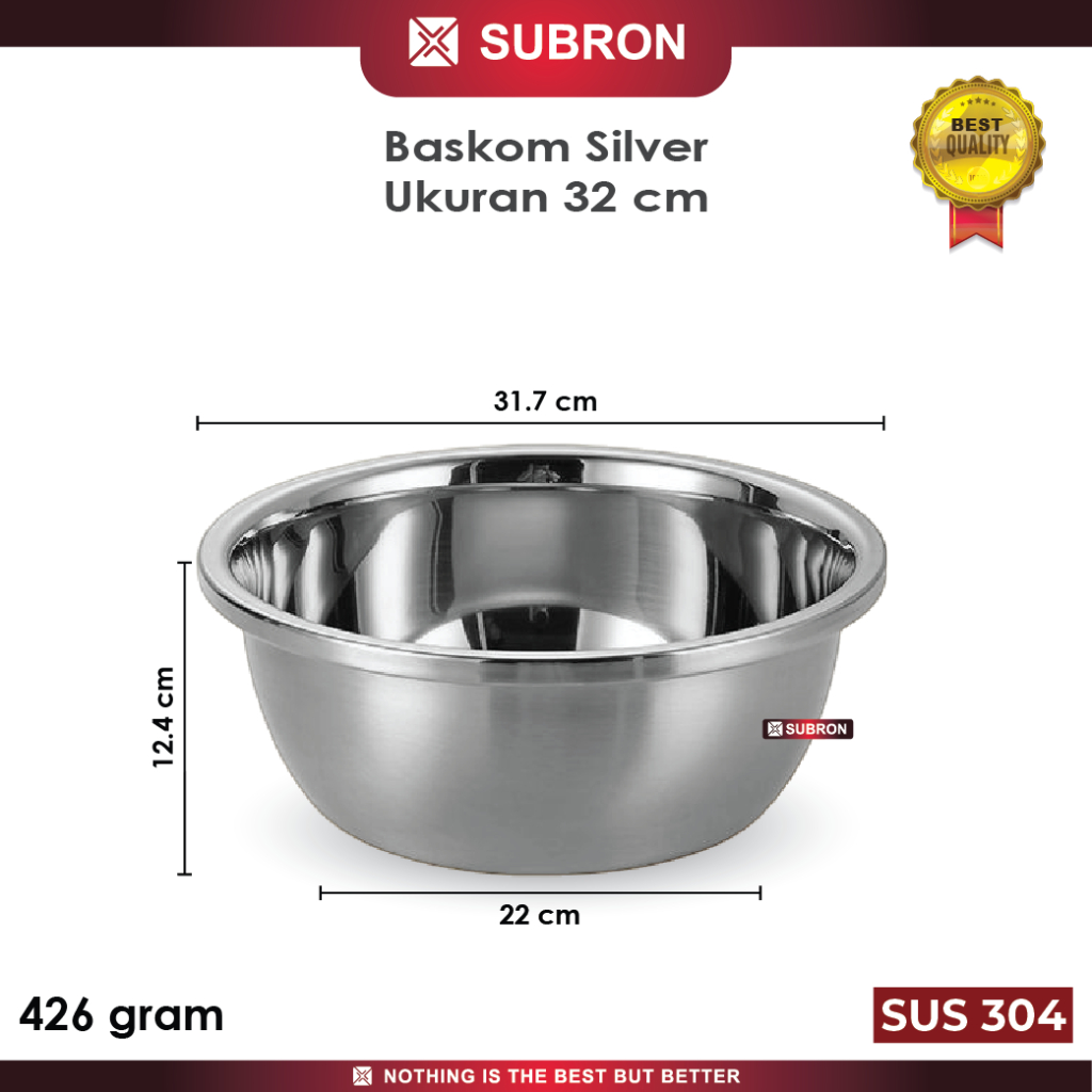 Mixing Bowl Stainless Steel Besar 30–40cm Baskom Adonan Food Grade Anti Karat SUBRON - Image 3
