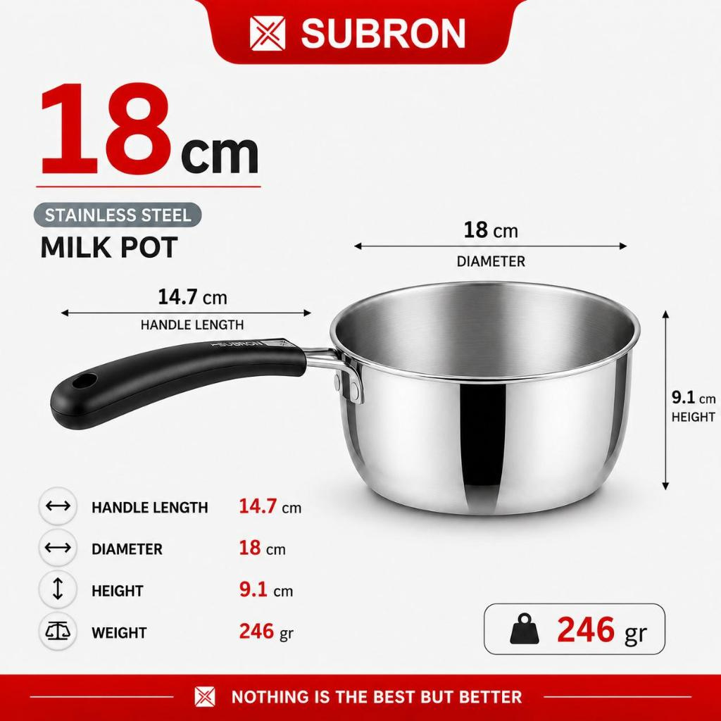 Panci Susu Stainless Steel Set 3pcs 14cm 16cm 18cm Milk Pot Panci Kecil Serbaguna SUBRON - Image 4