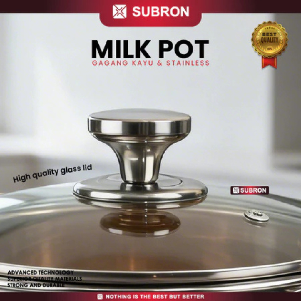 Panci Susu Stainless Steel Premium Milk Pot MPASI 14cm 16cm 18cm Tutup Kaca SUBRON - Image 3
